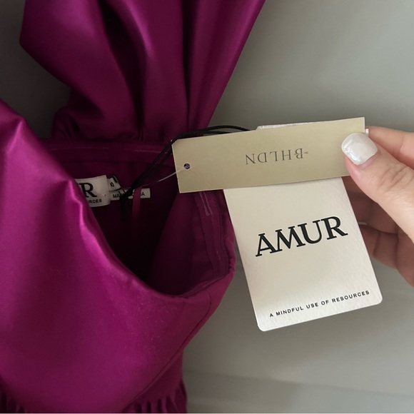 NWT Amur Tilly Pleated Satin Off Shoulder Dress Anthropologie BHLDN - Picture 10 of 12